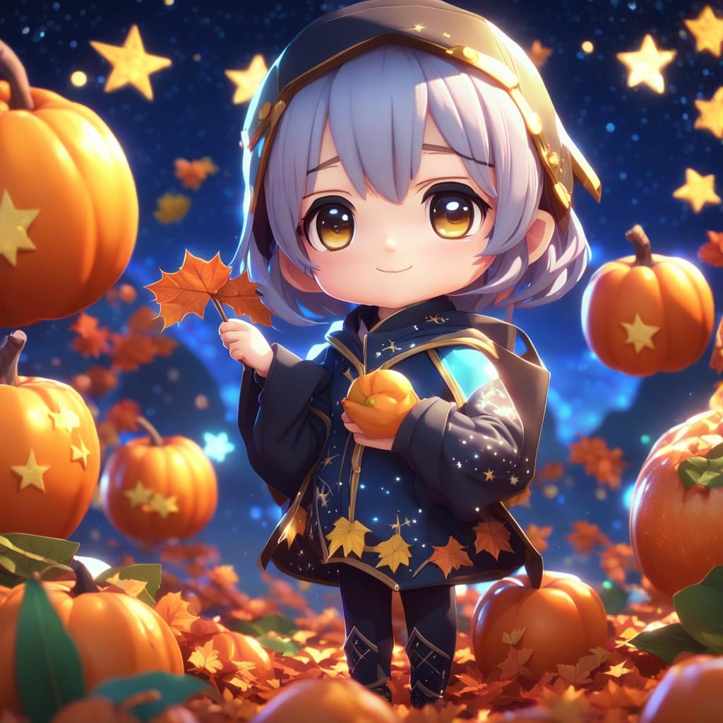 Cute Chibi with November Banner: 3D Anime Art