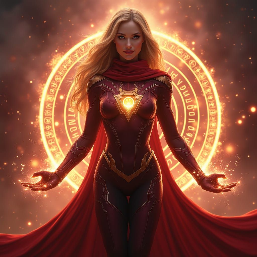 Auren Superhero Controls Cosmic Energy in Crimson Storm