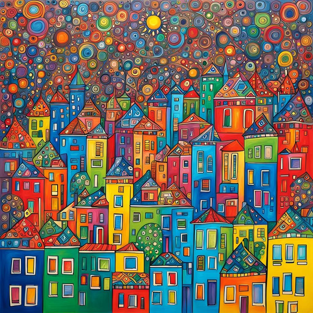 Abstract Rainbow City in Complementary Colors