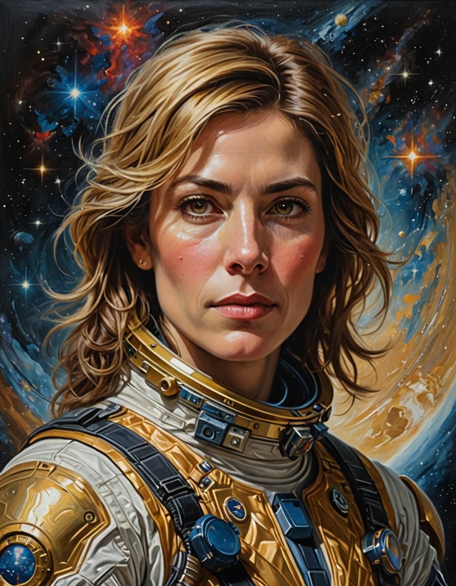 Androgynous Space Explorer in Academicist Oil Painting