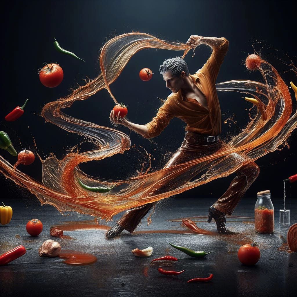 Salsa Dancer with Liquid Salsa in Hyperreal 3D