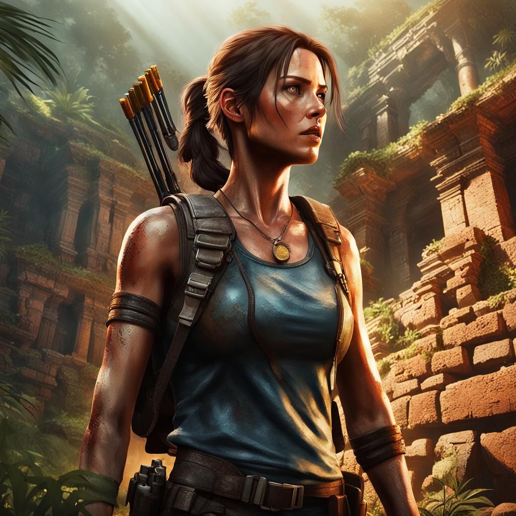 Dana Wolf as Lara Croft Exploring Ruins