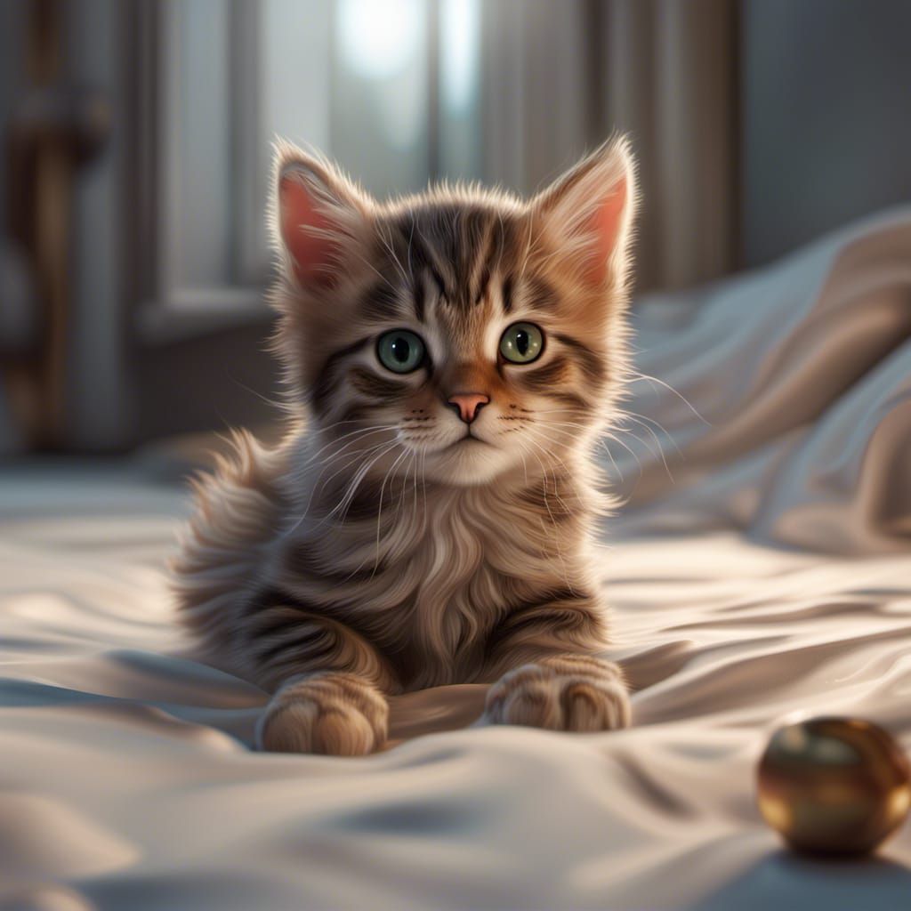 Beautiful Kitten Laying on a Bed in 8k