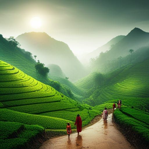 Kerala Tea Plantation: Women Amidst Mountain Greenery