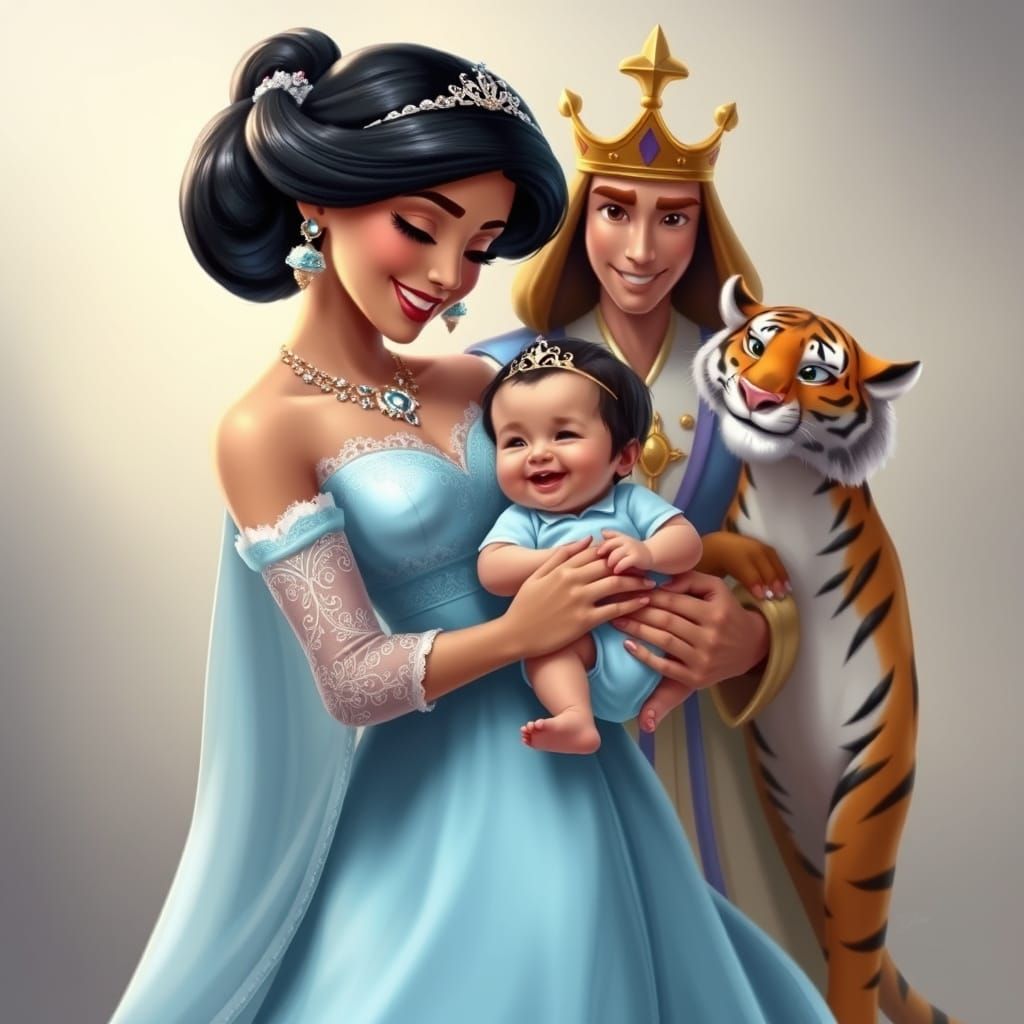 Jasmine, Aladdin, Baby, and Rajah: Heartwarming Family Portr...