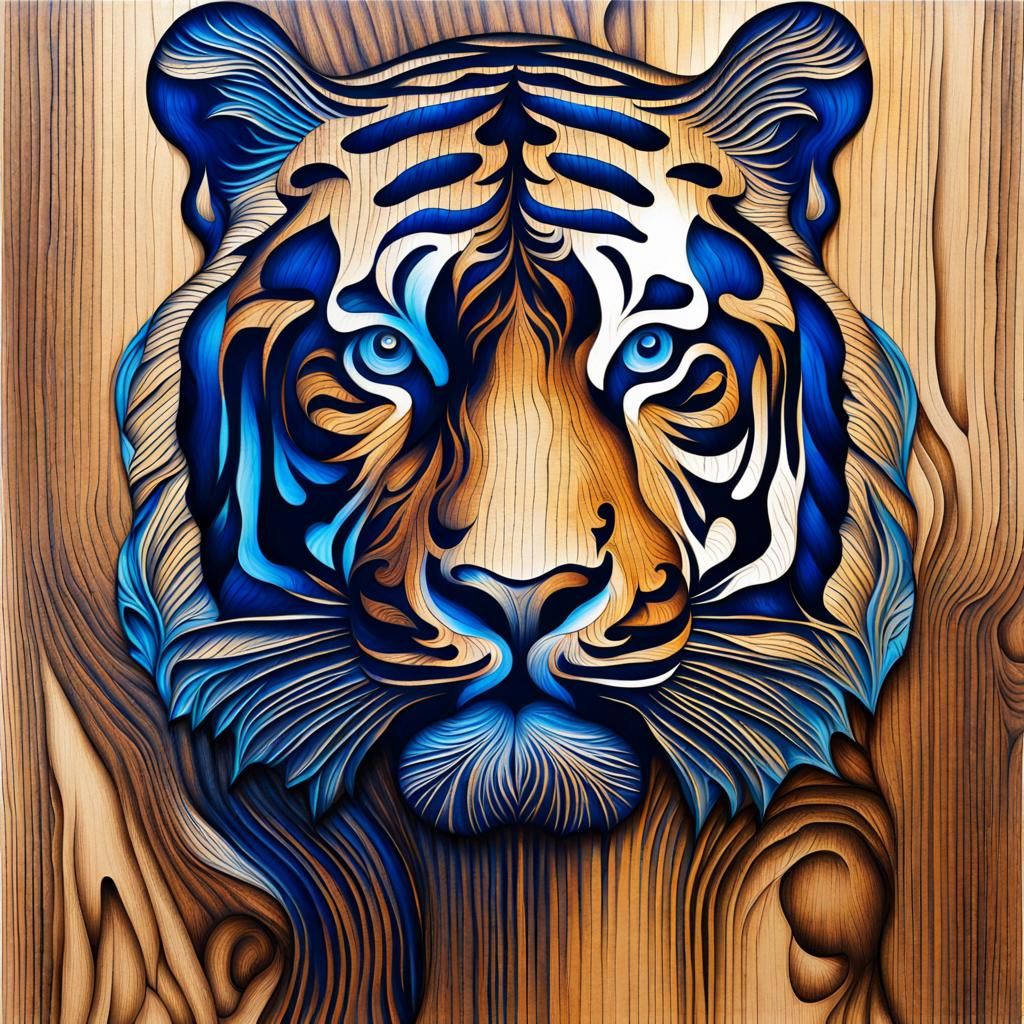Tiger Line Art with Wood Grain Texture