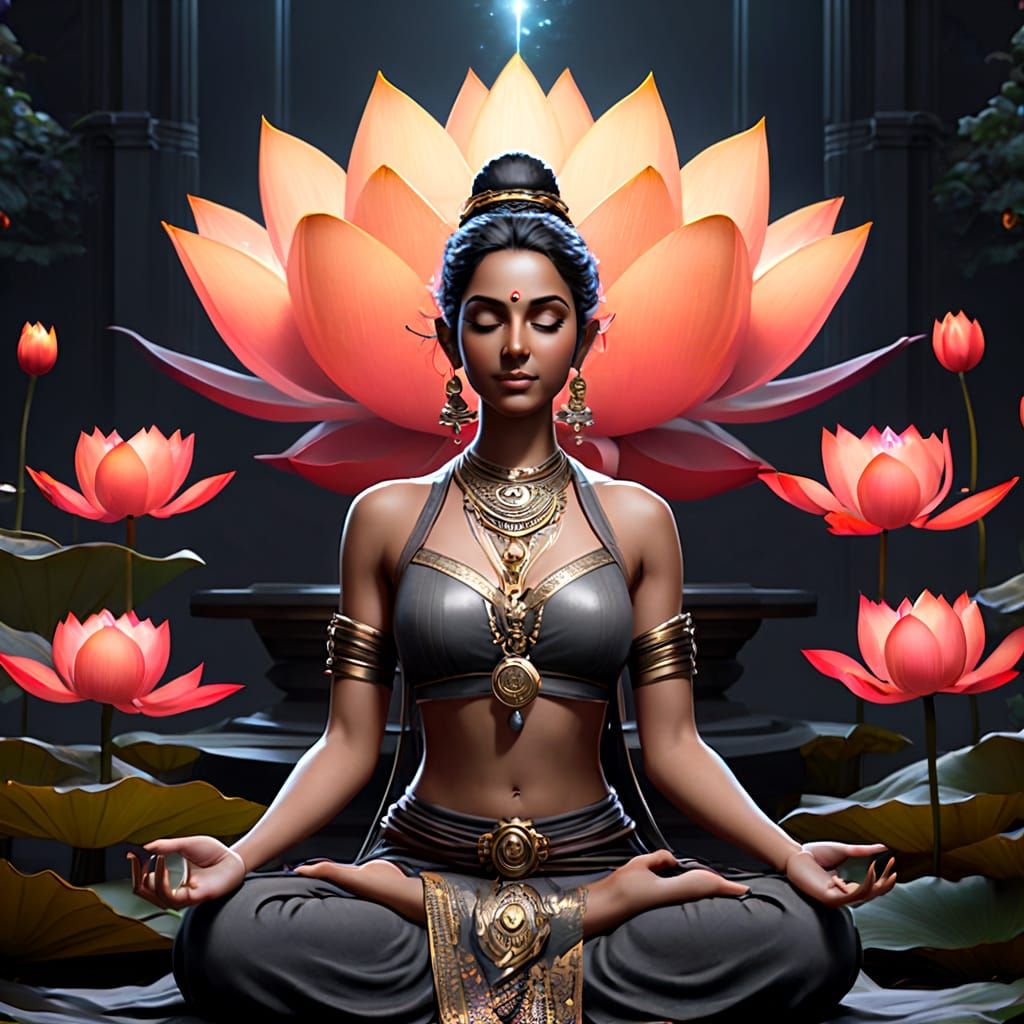 Mystic in a Sacred Lotus Oasis