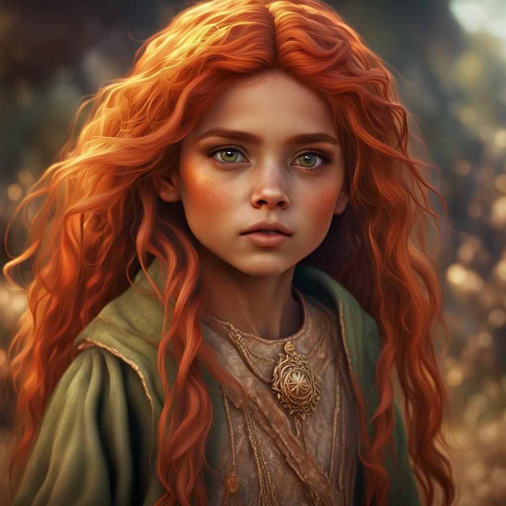 Young Girl with Orange Hair, Detailed Fantasy Art