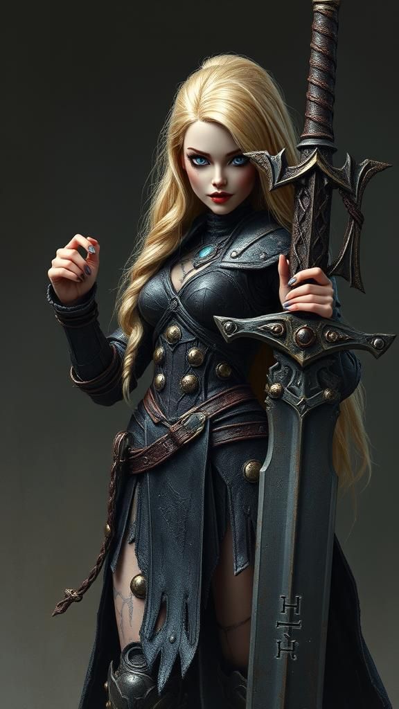 Corrupted Barbie as Necrotic Barbarian Warrior