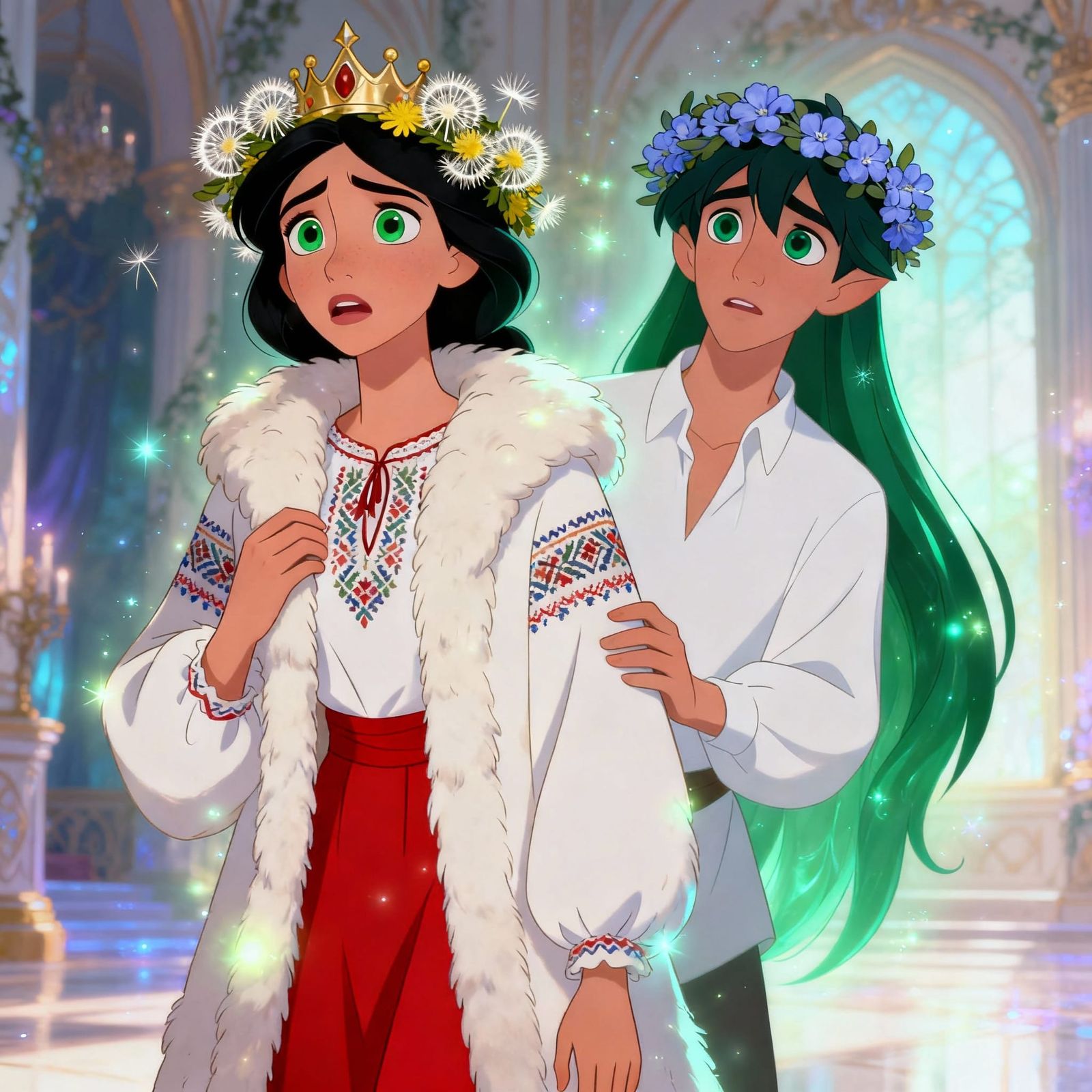 Young Woman With Crown in Classic Disney Animation Style