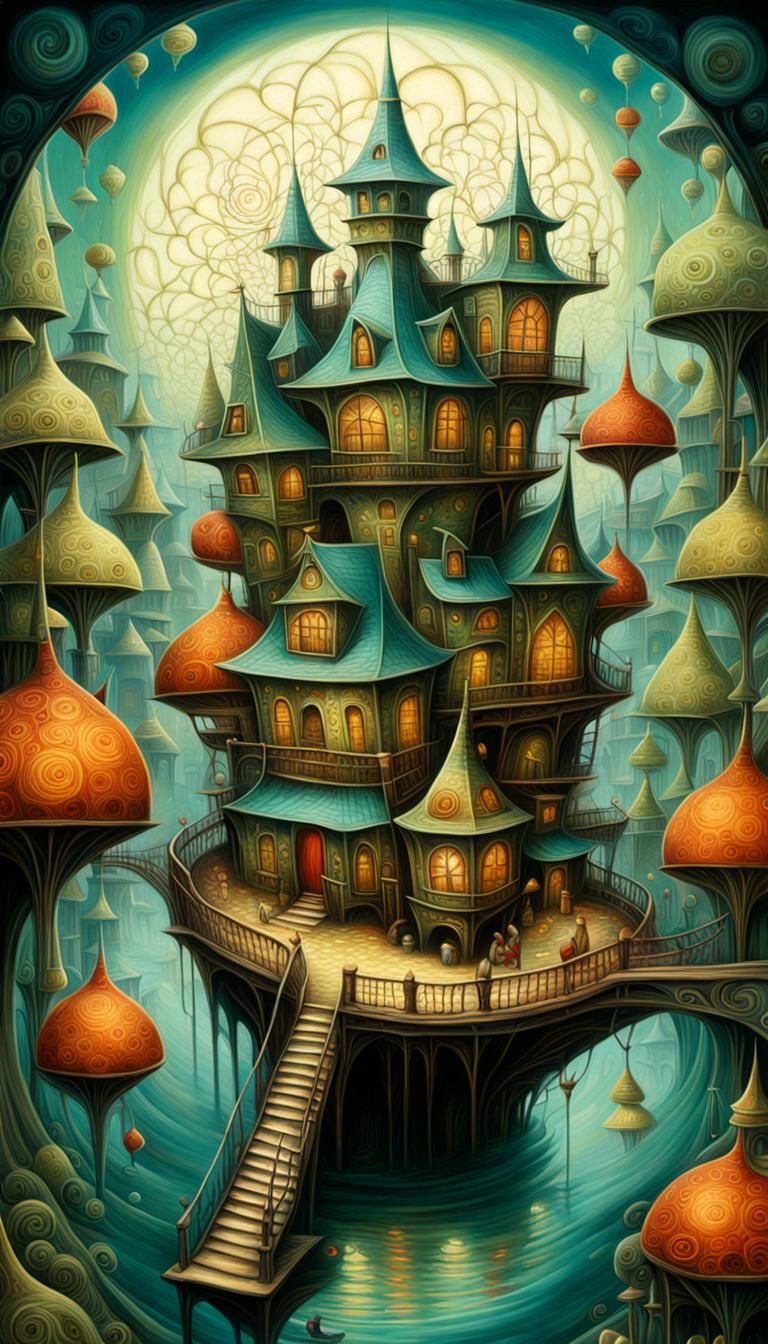 Fractal Village in Art Brut Style