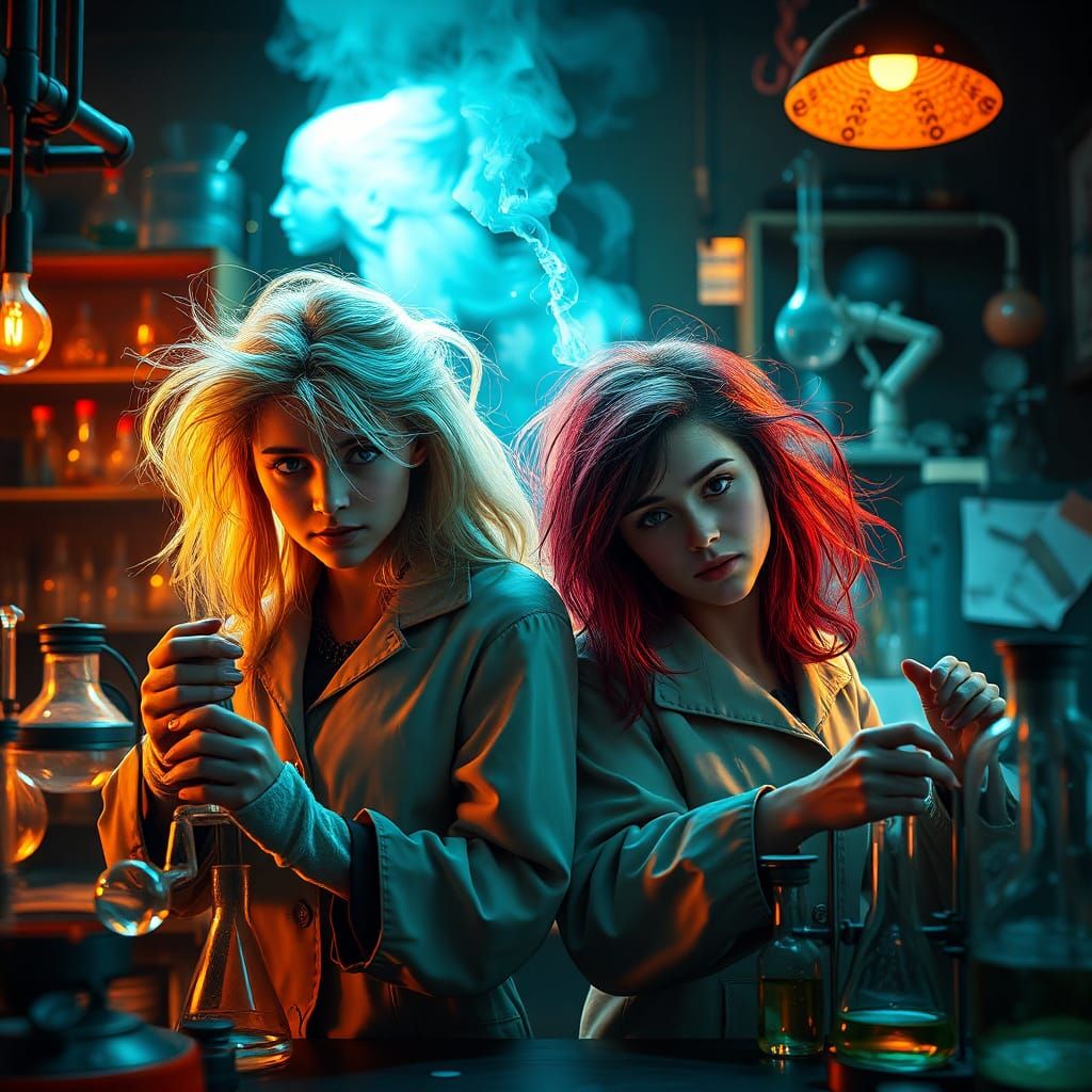 18th Century Portrait: Twin Scientists in Lab