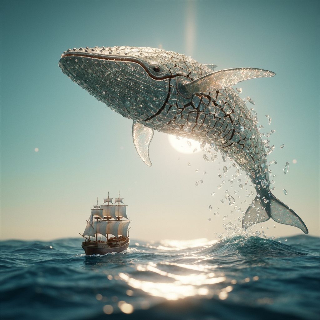 Colossal Glass Whale Shatters in Ethereal Sunlight