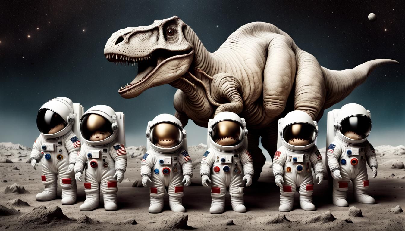 Astronaut T-Rex Space Explorer in Surreal Style