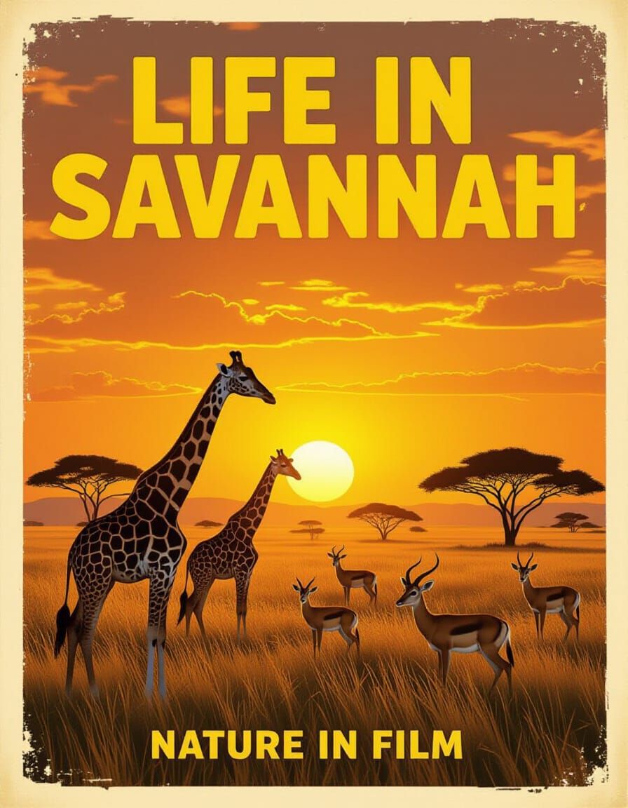 African Savanna Sunset: Movie Poster in Style of Adams