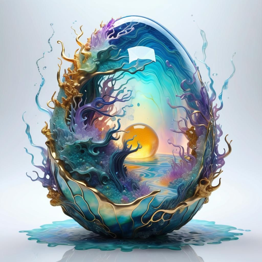 Ethereal Dragon Egg in Iridescent Geode Interior