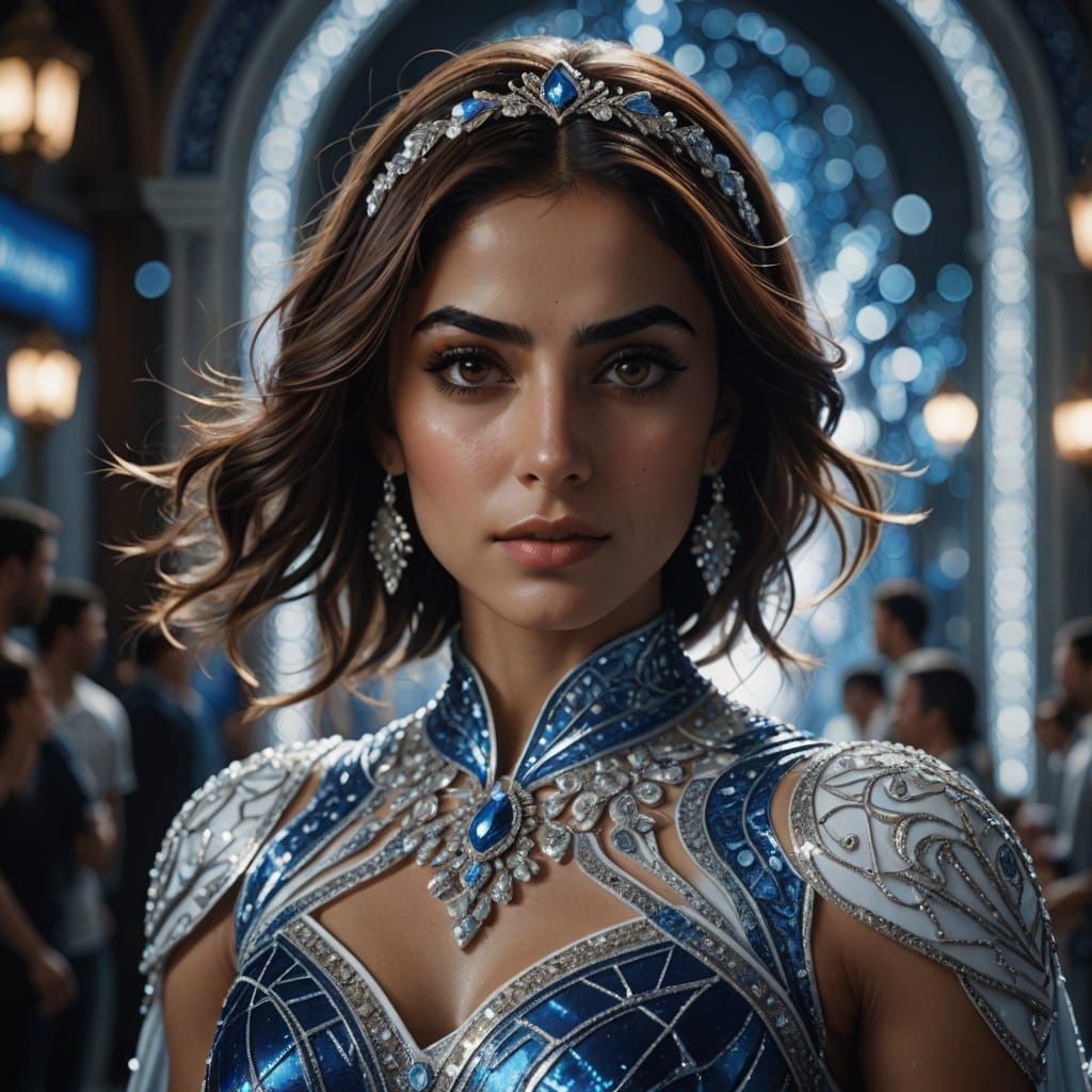 Hyperrealistic Iranian Superhero Dancer in Blue Silk