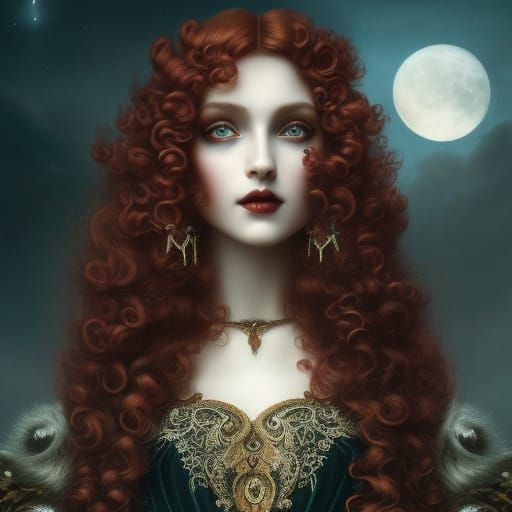 Gothic Rococo Goddess Portrait with Red Hair