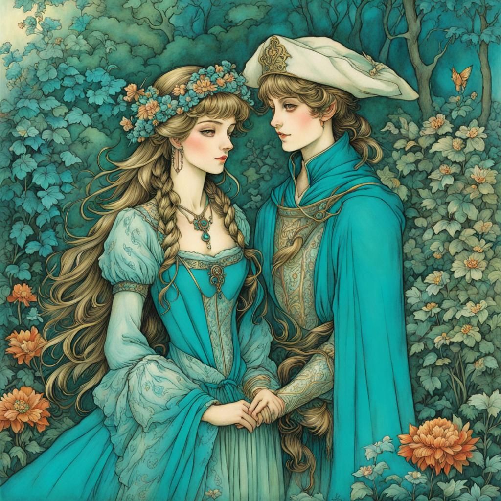 Medieval Fairytale Garden Scene in Anime Style