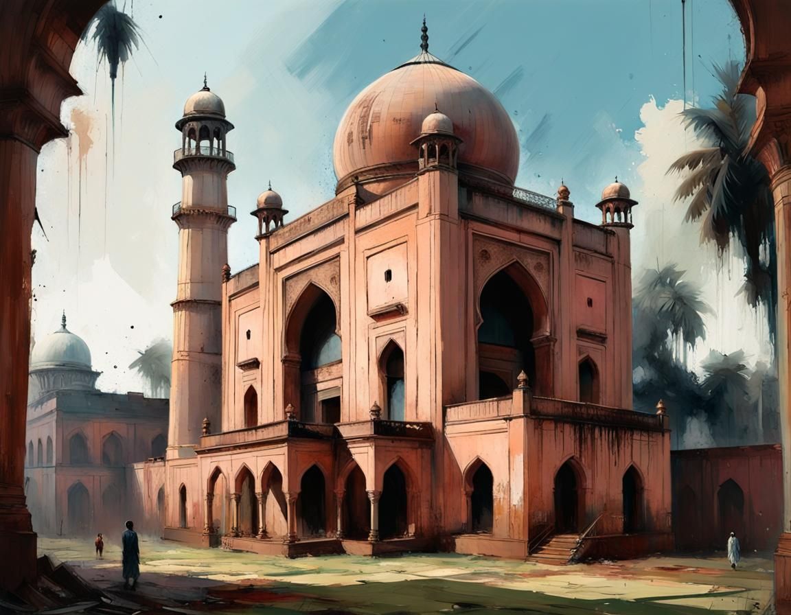 Lalbagh Fort Mosque: Oil on Canvas Fine Art