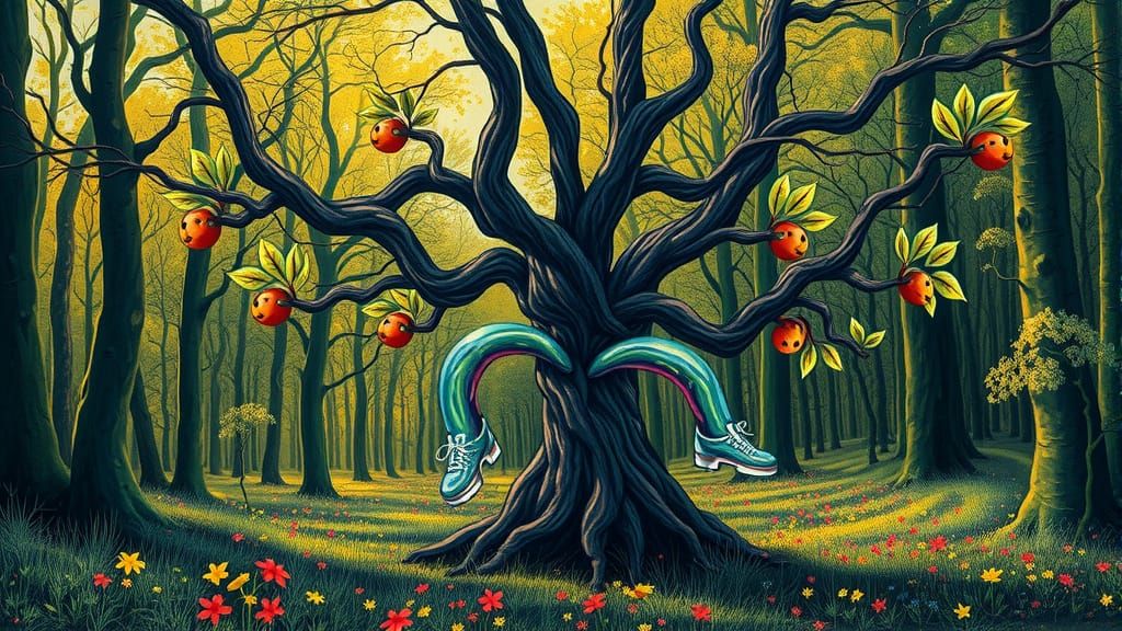 Surreal Dali-Inspired Tree Escapes into the Sunlit Forest