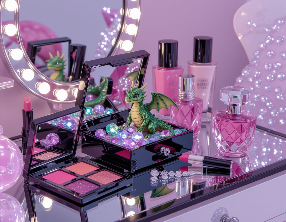 Feminine Bedroom Dressing Table with Baby Dragon and Jewelry