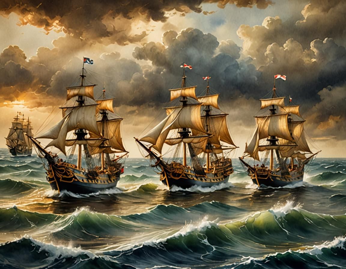 18th Century Naval Battle in a Whimsical Teacup Scene