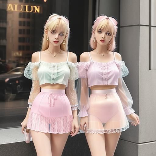 Blonde Twins in Pink Lace: Fashion Forward AI Art