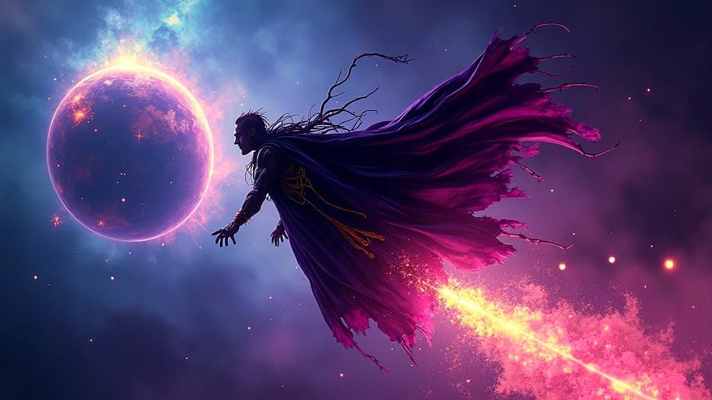 Cosmic Horror Antihero Soaring Through Space, Comic Book Art