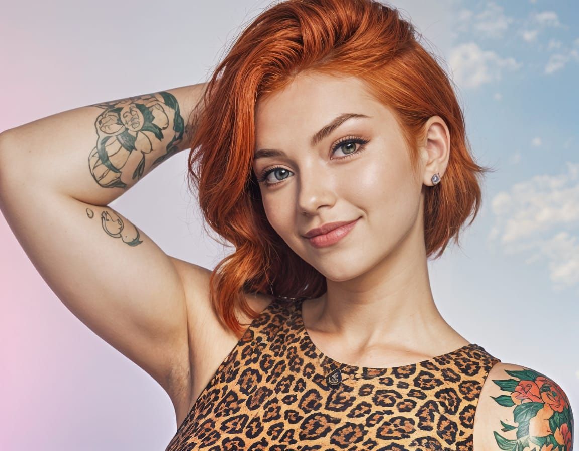 Cyberpunk-Inspired Lady with Leopard Tattoo