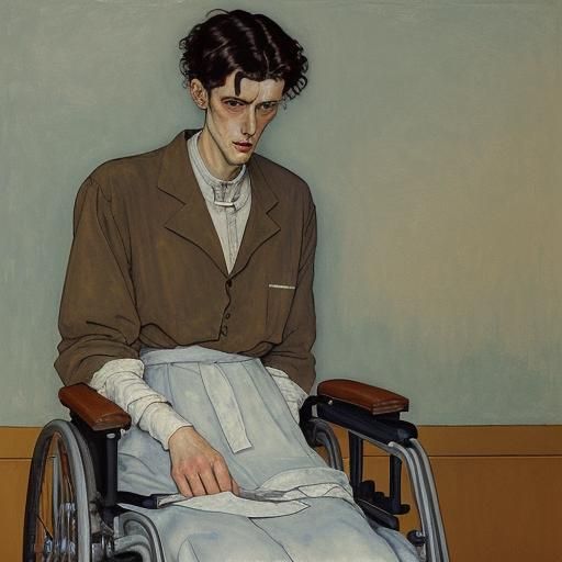 Sad Man in Psychiatric Hospital, Schiele Illustration