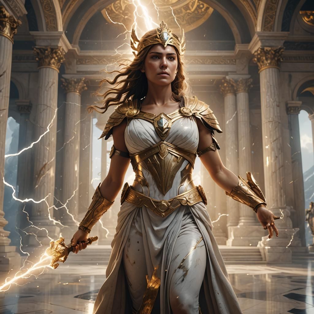 Athena, Goddess of Wisdom and War, in Marble Palace