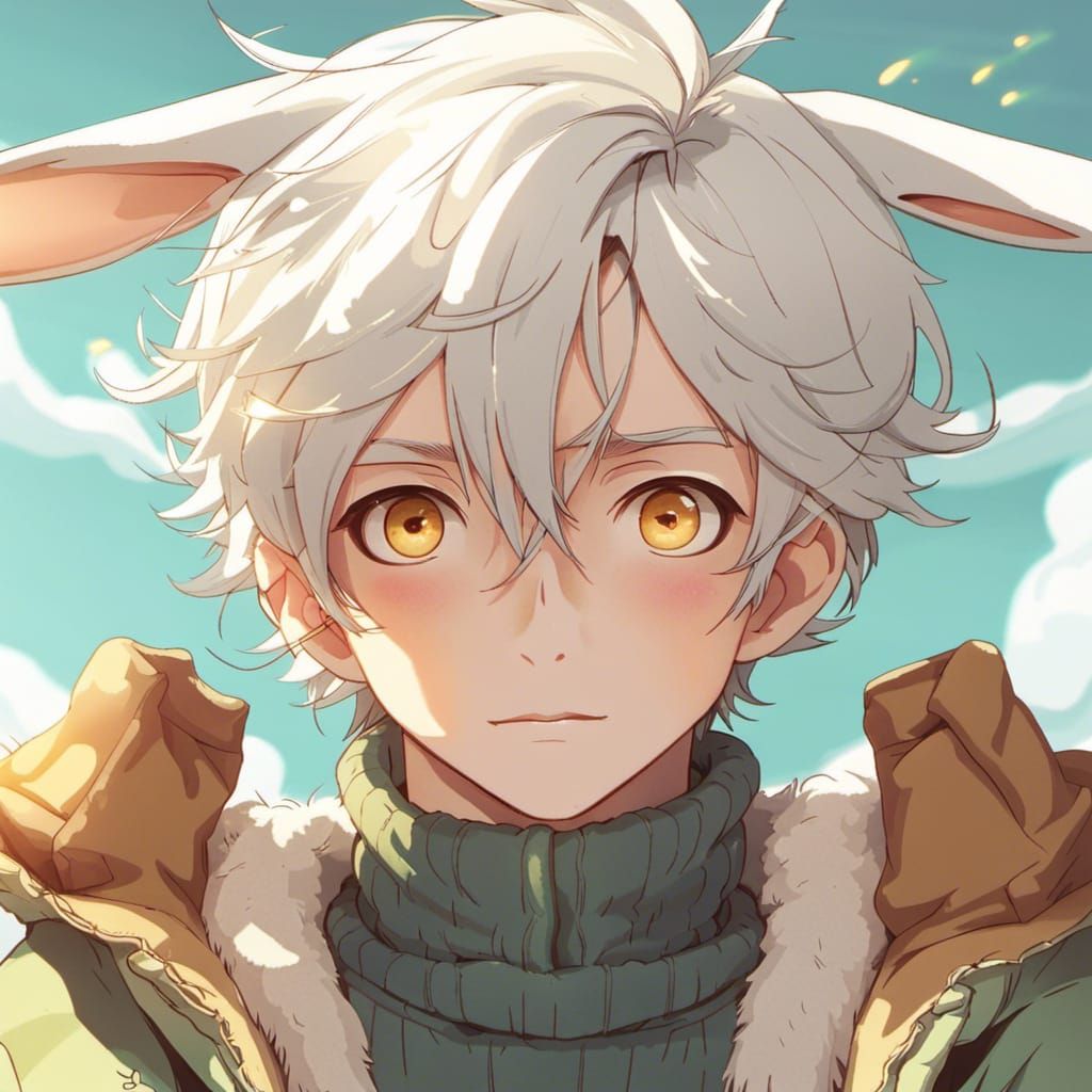 Anime Boy with Bunny Ears in Soft Lighting