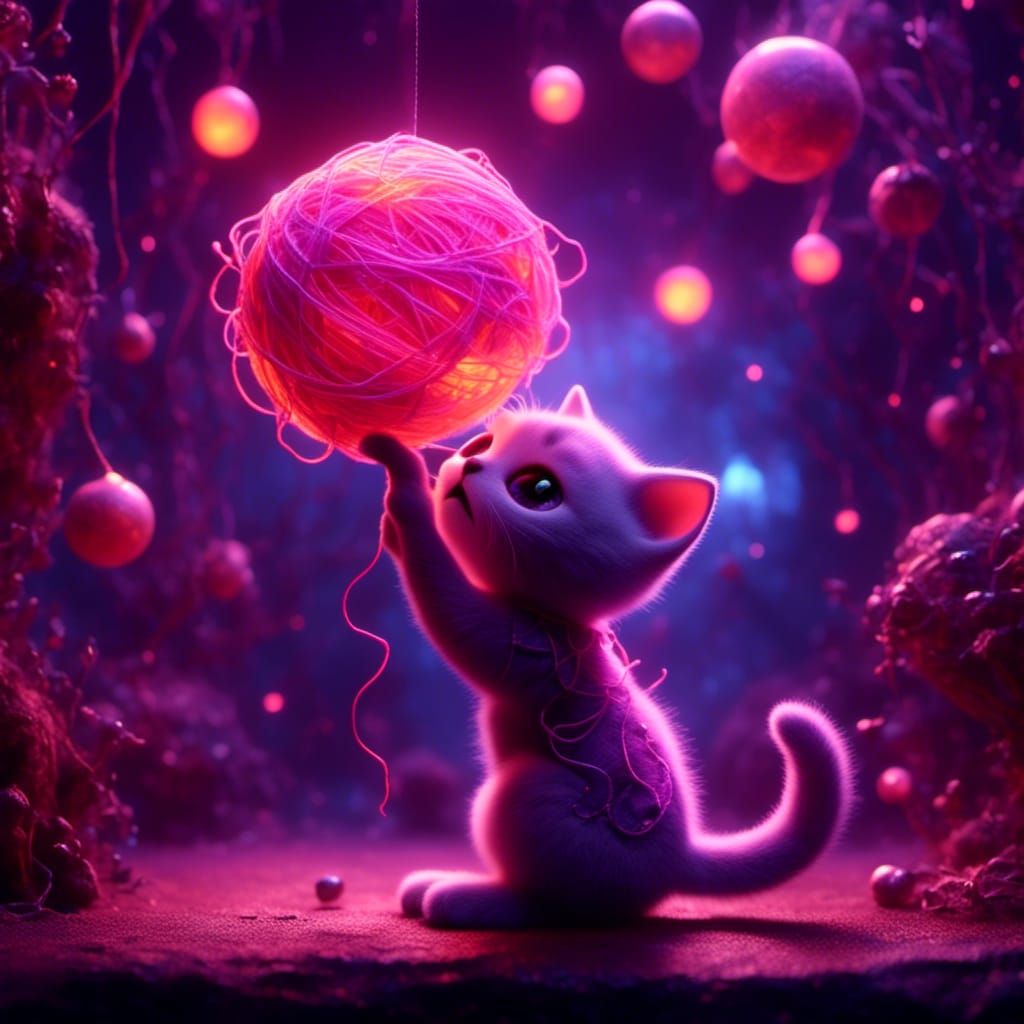 Adorable Alien Kitten Plays With Glowing Yarn