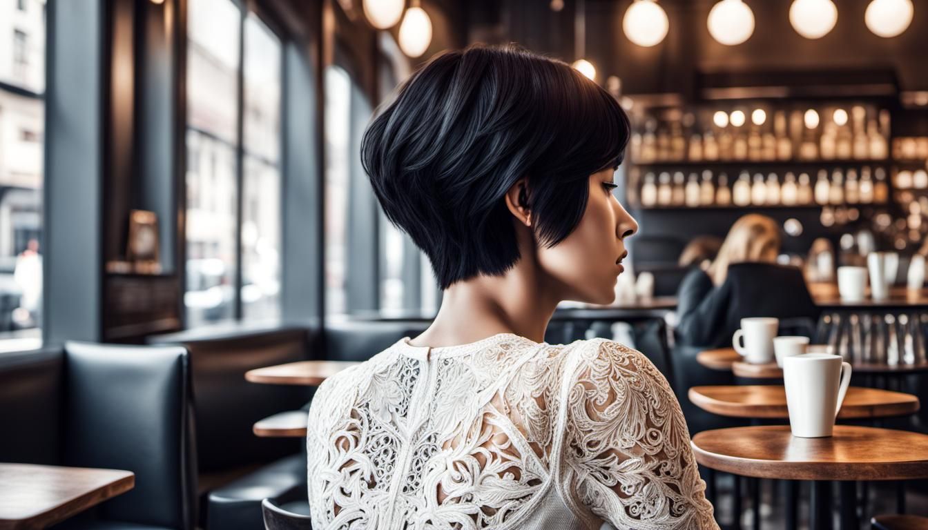 Hyperrealistic Back View of a Girl in Cafe