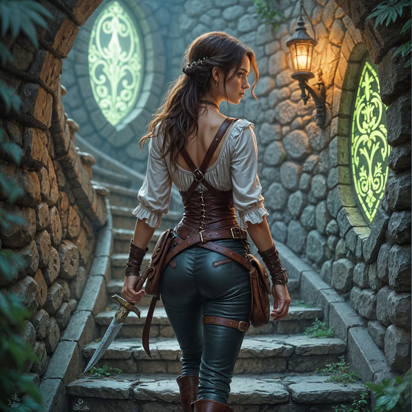 Surreal Fantasy Rogue Ascends Sinister Staircase in Impressi...