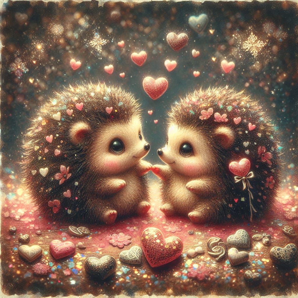 Adorable Hedgehogs in Love, Sparkling Valentine's Day Magic
