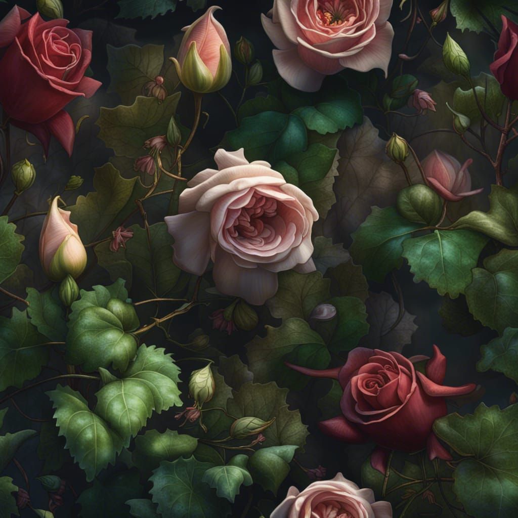 Entwined Flowers in Soft Light: Detailed Matte Painting