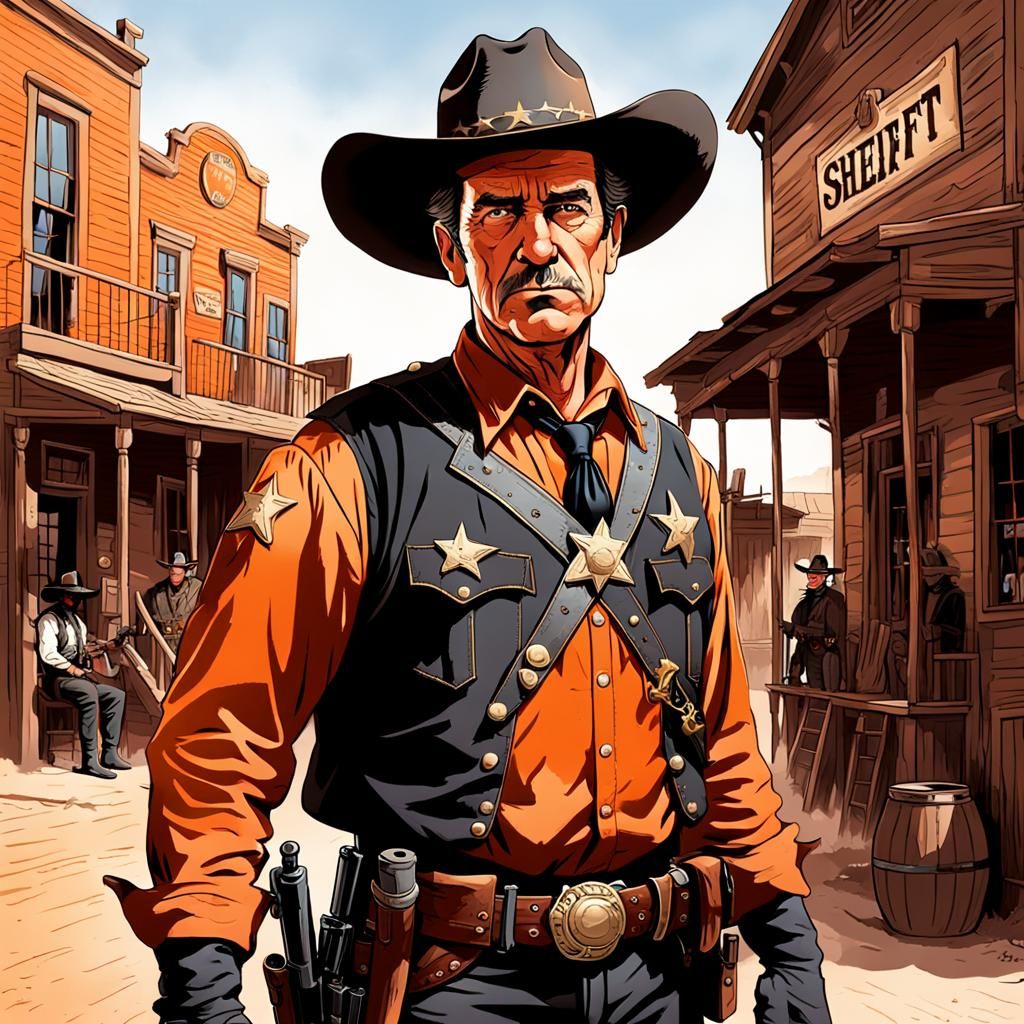 Sheriff in Wild West Town, Comic Book Style