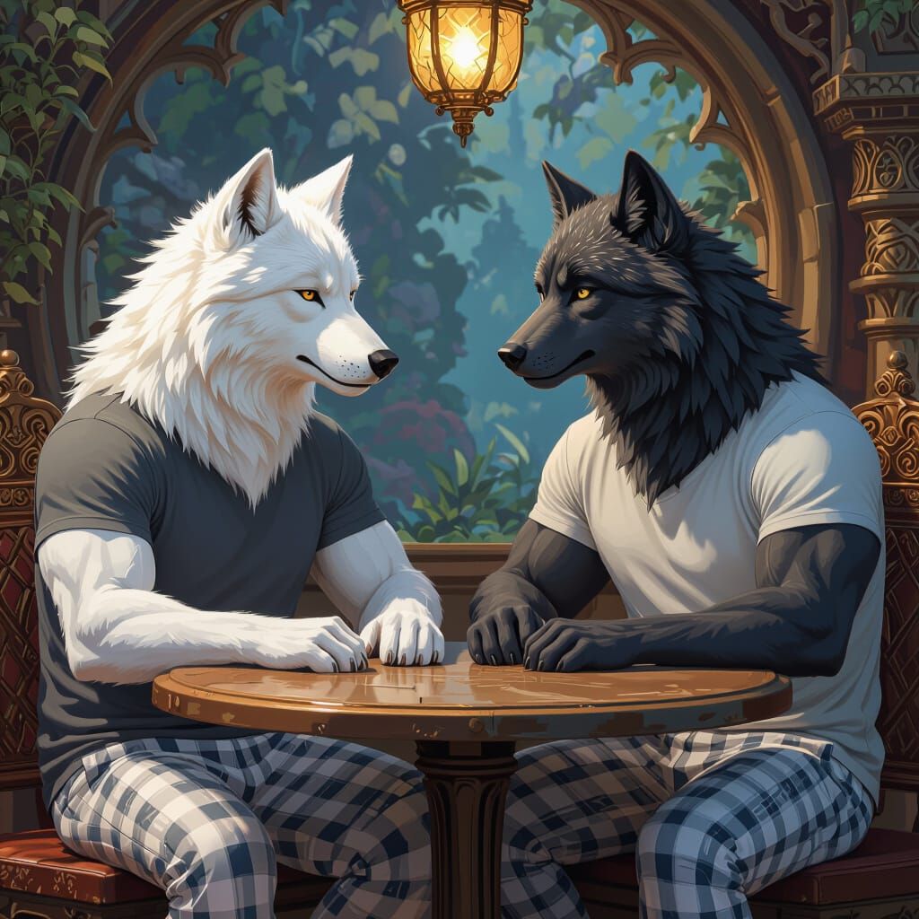 Muscular Wolves in Pajamas Share Warm Moment