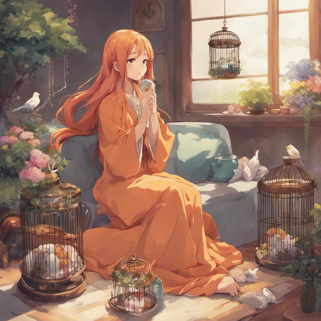 Anime Woman with Braided Orange Hair