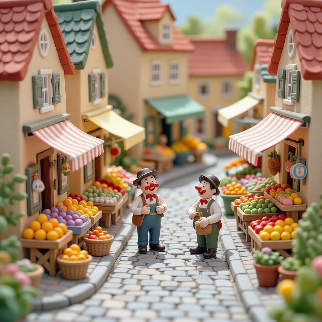 Charming Miniature Clay Marketplace with Pastel Colors