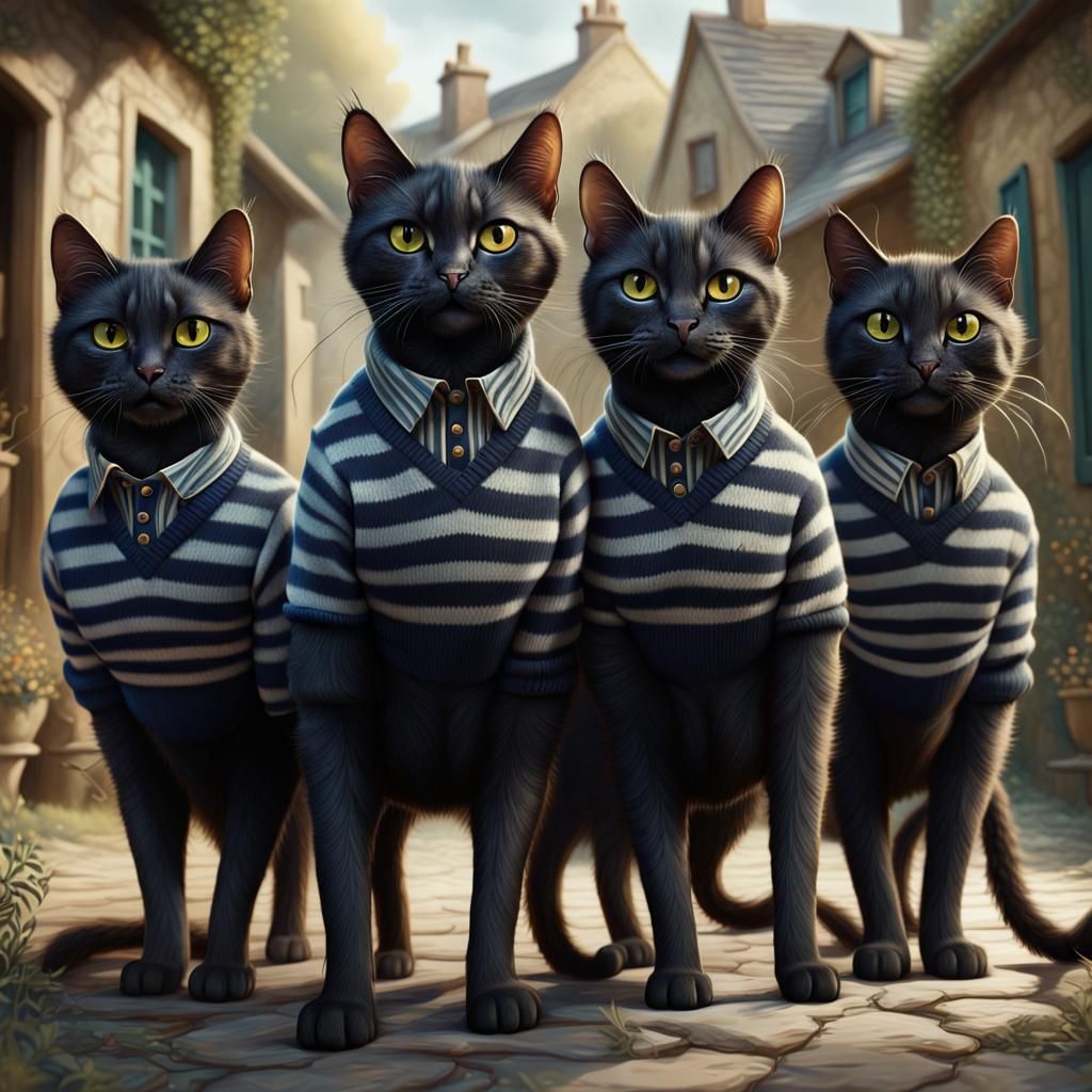 Surreal Feline Friends Pose in Striped Jumpers with French A...