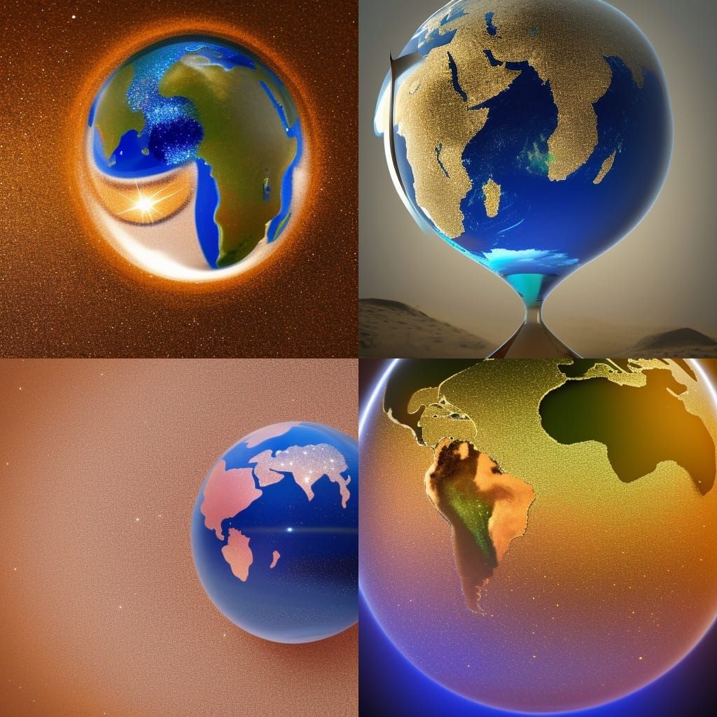 Big martini glass transparent with gorgeous planet Earth and Moon inside, highly detailed correct Planet Earth shape wit...