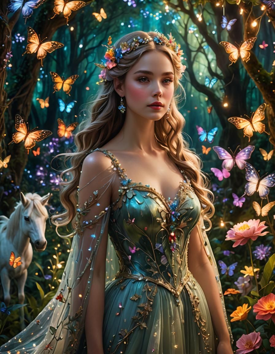 Enchanted Woman in Fairy Tale Forest, Anime Style