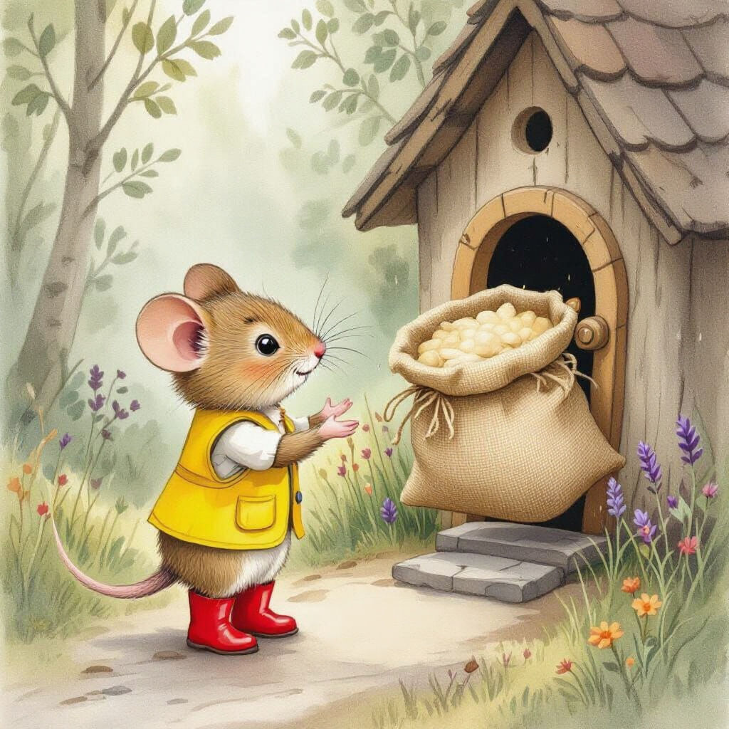 Field Mouse Offering Seeds: Watercolor Illustration