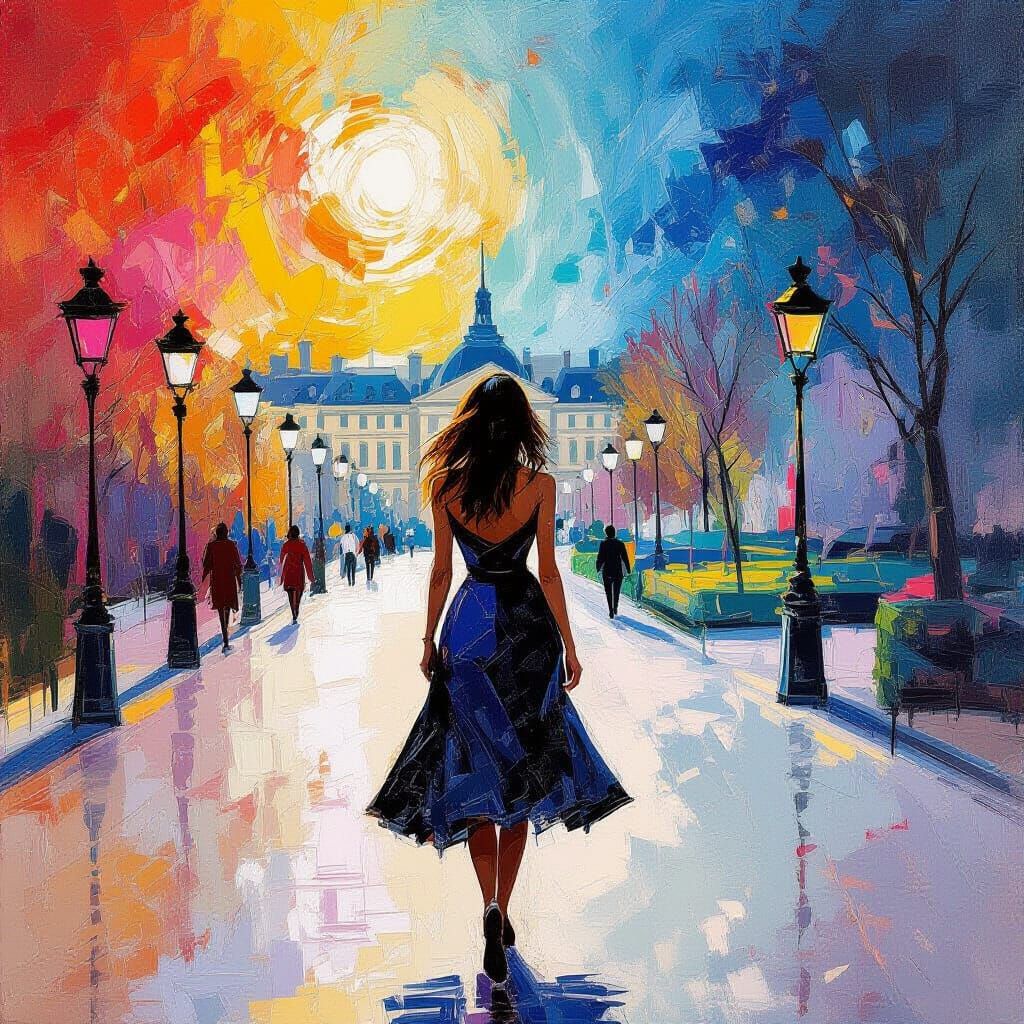 Abstract Expressionist Woman in Parisian Garden