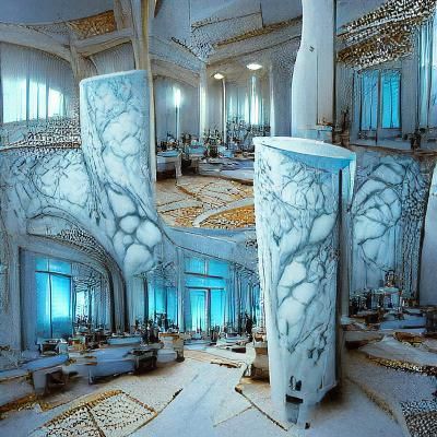 Symmetric Marble Room with Moroccan Tiles