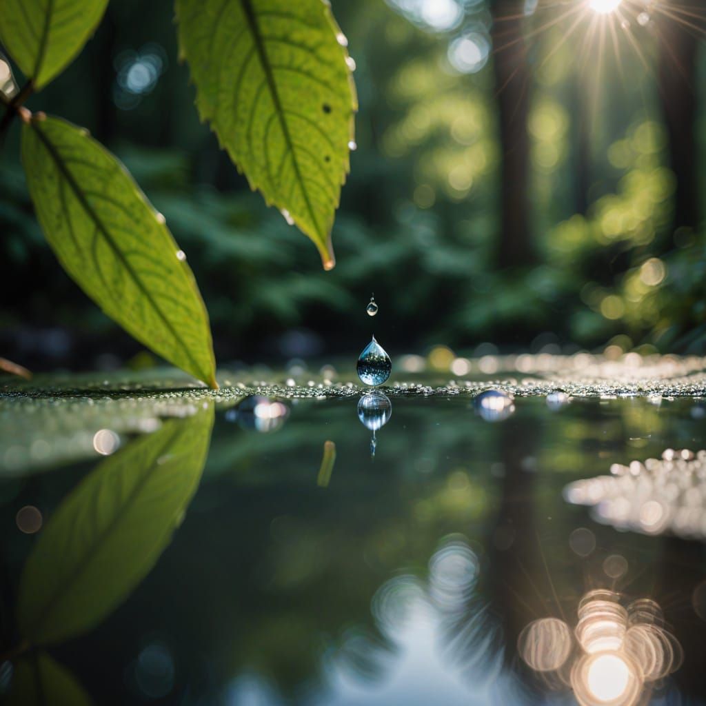 Suspended Water Droplet in Photorealistic Detail