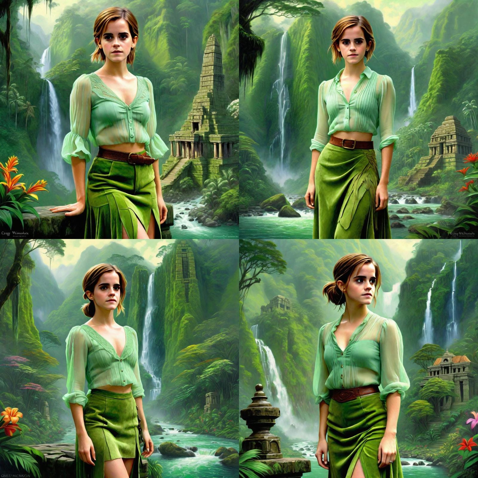 Rainforest Portrait with Inca Ruins in Ethereal Style